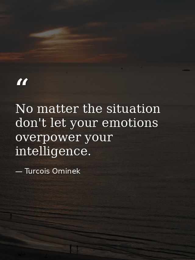 No matter the situation don't let your emotions overpower your intelligence. — Turcois Ominek
