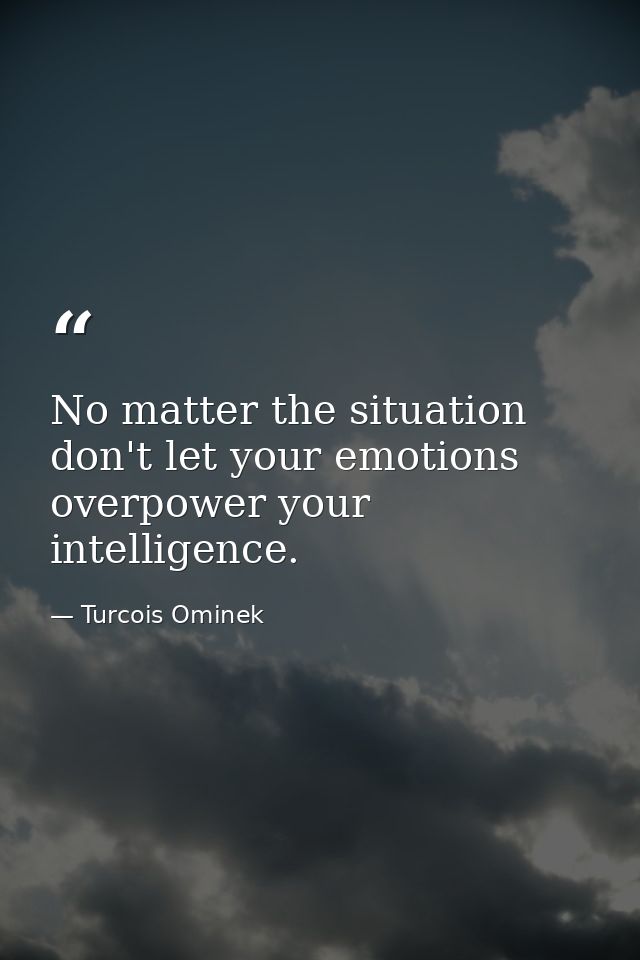 No matter the situation don't let your emotions overpower your intelligence. — Turcois Ominek
