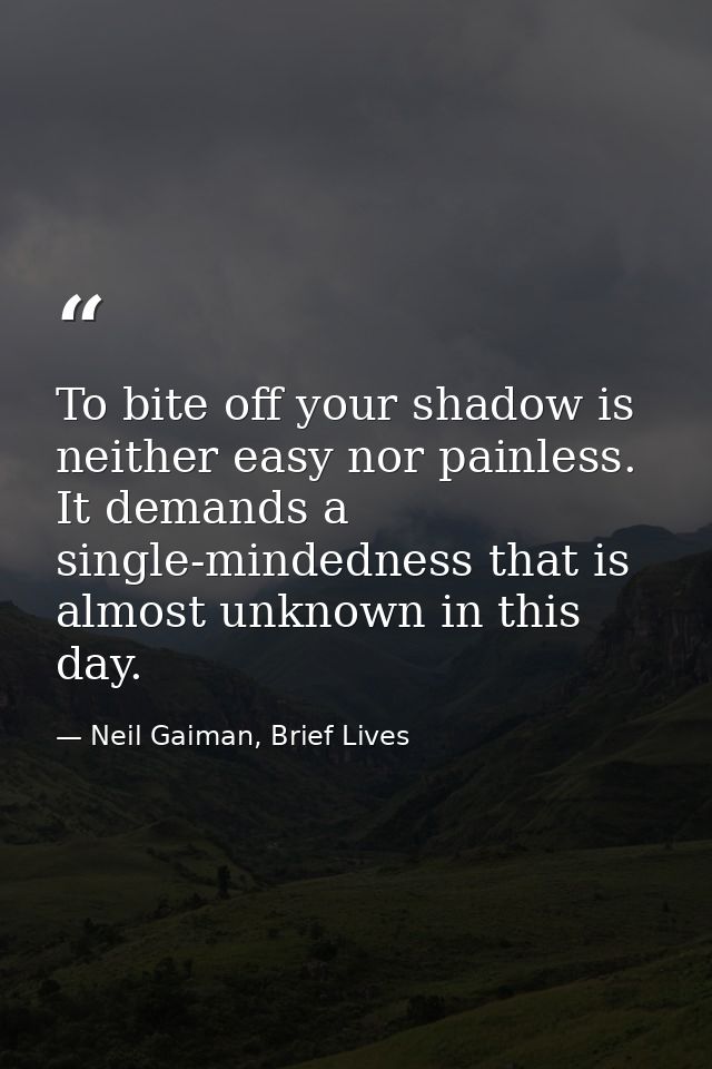 To bite off your shadow is neither easy nor painless. It demands a single-mindedness that is almost unknown in this day. — Neil Gaiman, Brief Lives