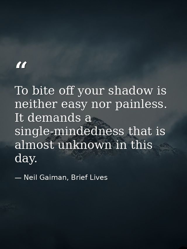 To bite off your shadow is neither easy nor painless. It demands a single-mindedness that is almost unknown in this day. — Neil Gaiman, Brief Lives