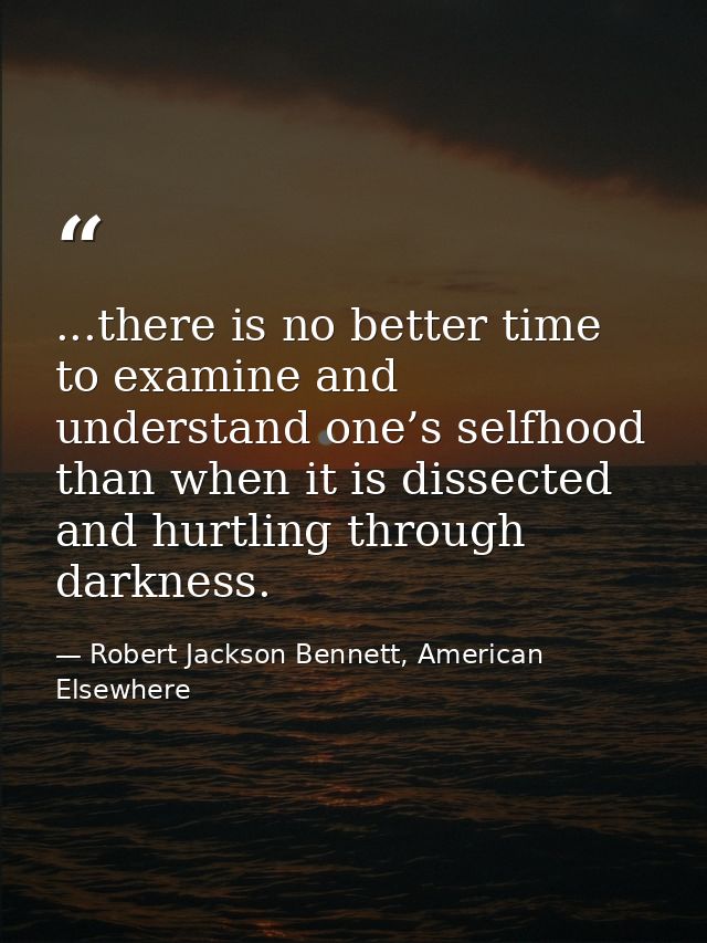 ...there is no better time to examine and understand one’s selfhood than when it is dissected and hurtling through darkn — Robert Jackson Bennett, American Elsewhere