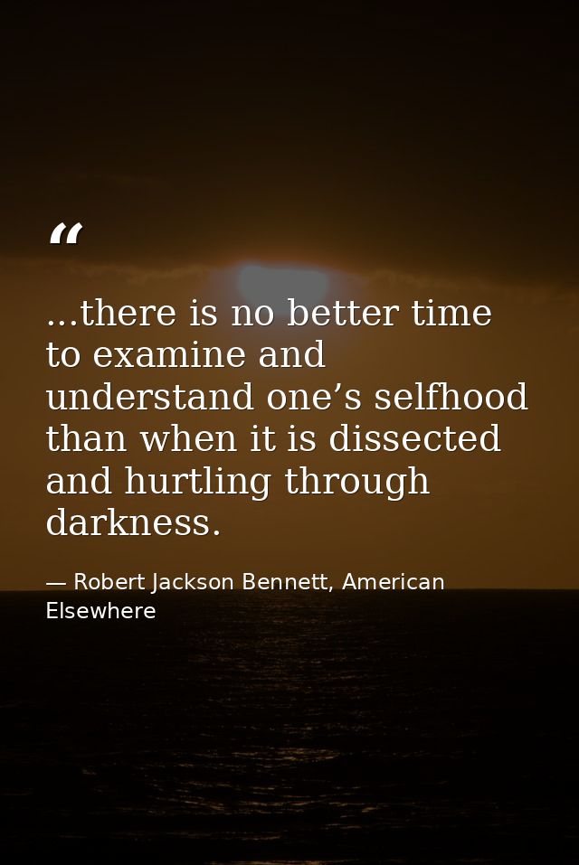 ...there is no better time to examine and understand one’s selfhood than when it is dissected and hurtling through darkn — Robert Jackson Bennett, American Elsewhere