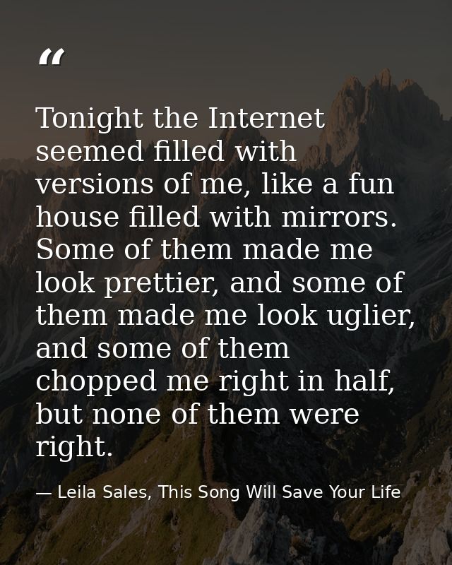 Tonight the Internet seemed filled with versions of me, like a fun house filled with mirrors. Some of them made me look  — Leila Sales, This Song Will Save Your Life