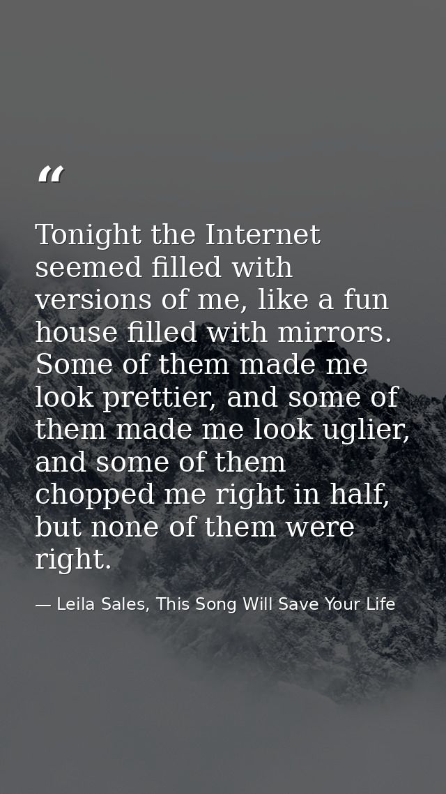 Tonight the Internet seemed filled with versions of me, like a fun house filled with mirrors. Some of them made me look  — Leila Sales, This Song Will Save Your Life