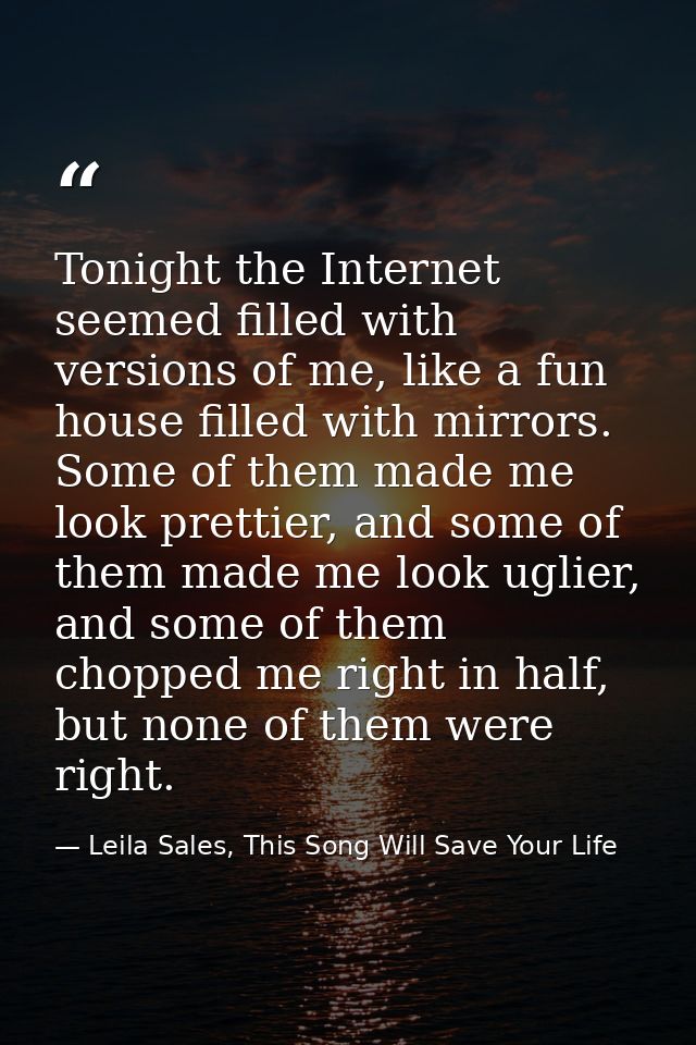 Tonight the Internet seemed filled with versions of me, like a fun house filled with mirrors. Some of them made me look  — Leila Sales, This Song Will Save Your Life