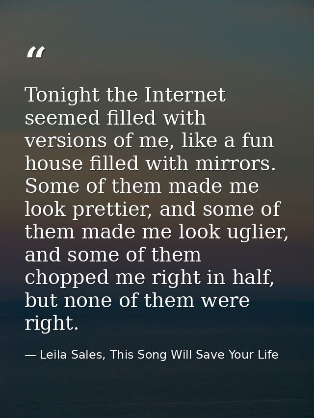 Tonight the Internet seemed filled with versions of me, like a fun house filled with mirrors. Some of them made me look  — Leila Sales, This Song Will Save Your Life