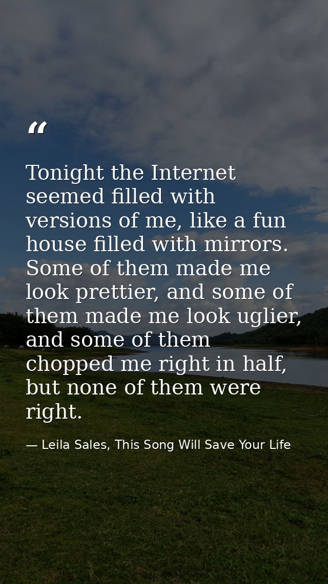 Tonight the Internet seemed filled with versions of me, like a fun house filled with mirrors. Some of them made me look  — Leila Sales, This Song Will Save Your Life
