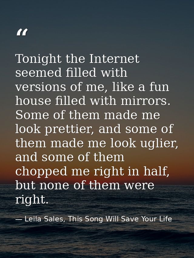 Tonight the Internet seemed filled with versions of me, like a fun house filled with mirrors. Some of them made me look  — Leila Sales, This Song Will Save Your Life
