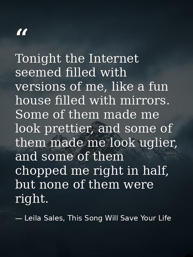 Tonight the Internet seemed filled with versions of me, like a fun house filled with mirrors. Some of them made me look  — Leila Sales, This Song Will Save Your Life