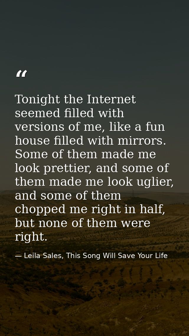 Tonight the Internet seemed filled with versions of me, like a fun house filled with mirrors. Some of them made me look  — Leila Sales, This Song Will Save Your Life