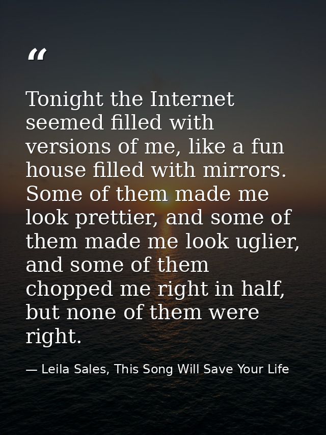 Tonight the Internet seemed filled with versions of me, like a fun house filled with mirrors. Some of them made me look  — Leila Sales, This Song Will Save Your Life