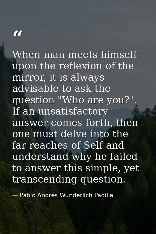 When man meets himself upon the reflexion of the mirror, it is always advisable to ask the question "Who are you?". If a — Pablo Andrés Wunderlich Padilla