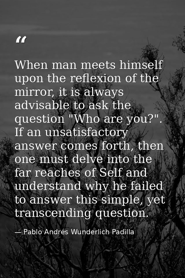 When man meets himself upon the reflexion of the mirror, it is always advisable to ask the question "Who are you?". If a — Pablo Andrés Wunderlich Padilla
