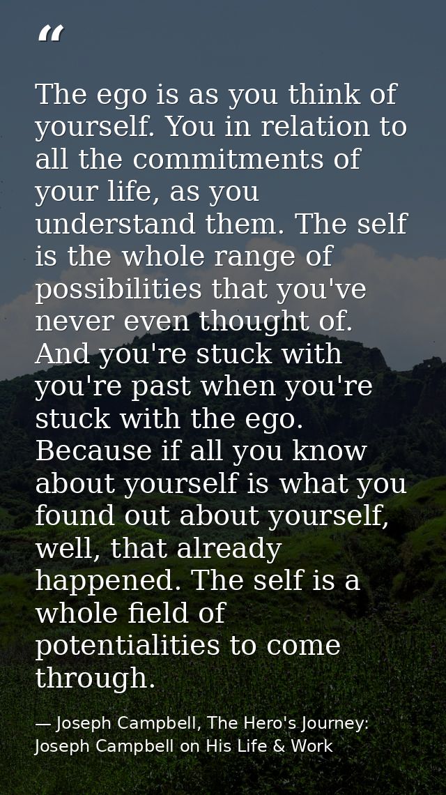 The ego is as you think of yourself. You in relation to all the commitments of your life, as you understand them. The se — Joseph Campbell, The Hero's Journey: Joseph Campbell on His Life & Work