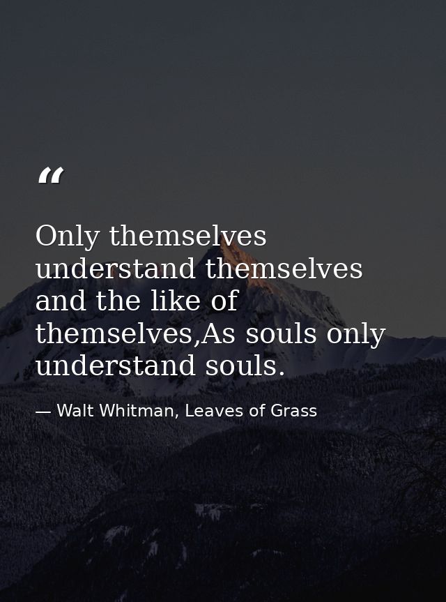 Only themselves understand themselves and the like of themselves,As souls only understand souls. — Walt Whitman, Leaves of Grass