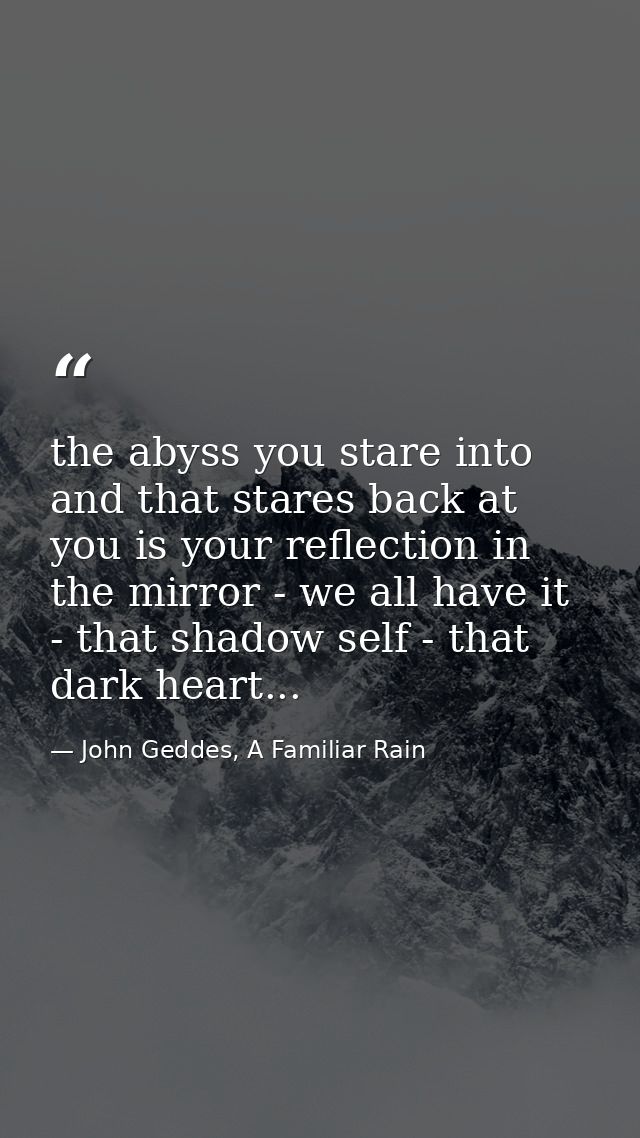 the abyss you stare into and that stares back at you is your reflection in the mirror - we all have it - that shadow sel — John Geddes, A Familiar Rain