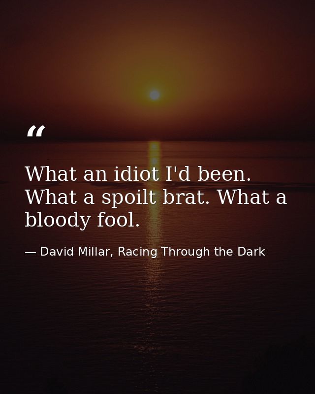 What an idiot I'd been. What a spoilt brat. What a bloody fool. — David Millar, Racing Through the Dark