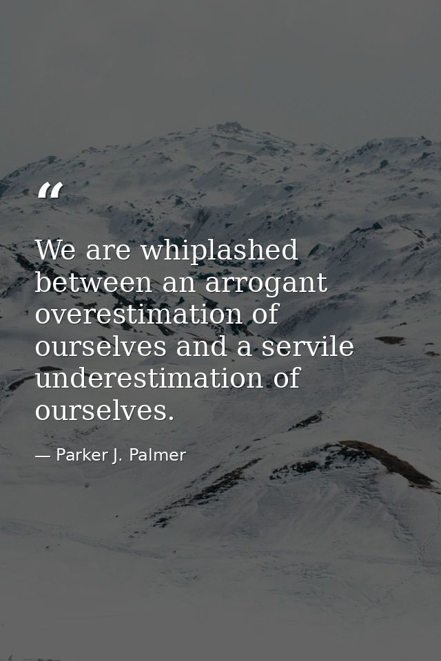 We are whiplashed between an arrogant overestimation of ourselves and a servile underestimation of ourselves. — Parker J. Palmer