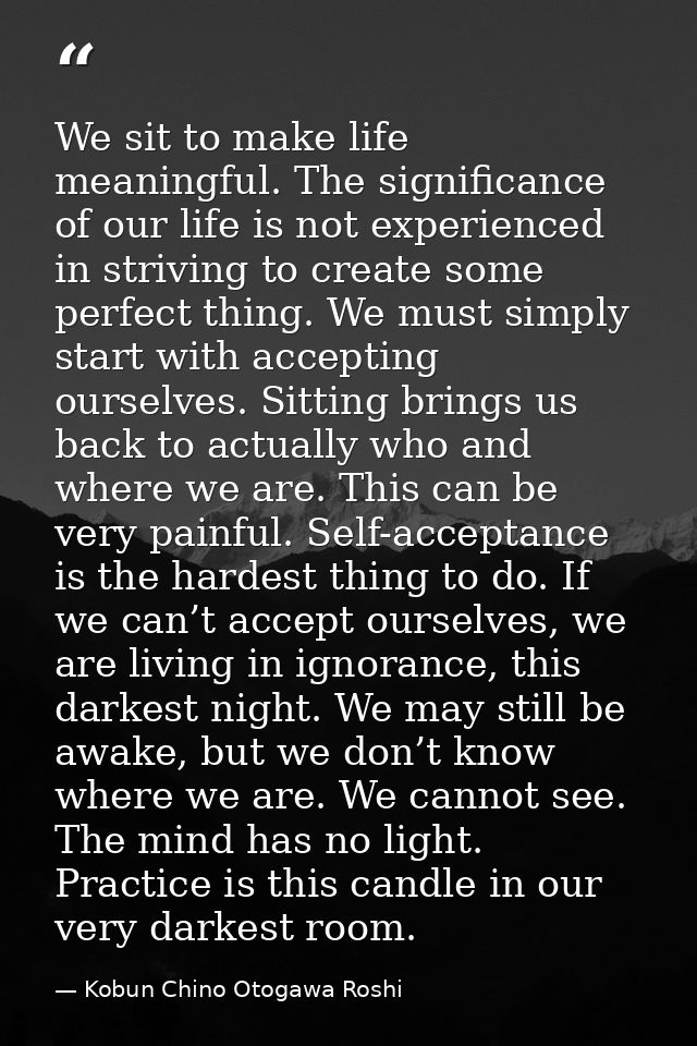 We sit to make life meaningful. The significance of our life is not experienced in striving to create some perfect thing — Kobun Chino Otogawa Roshi
