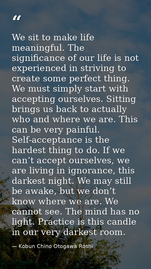 We sit to make life meaningful. The significance of our life is not experienced in striving to create some perfect thing — Kobun Chino Otogawa Roshi