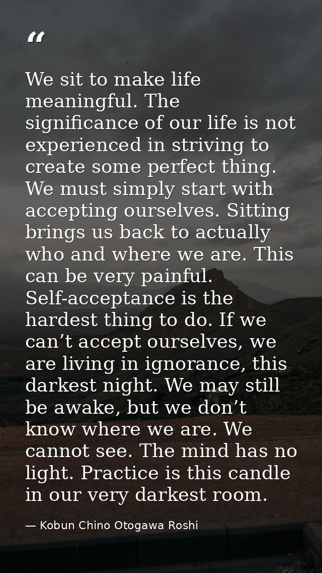 We sit to make life meaningful. The significance of our life is not experienced in striving to create some perfect thing — Kobun Chino Otogawa Roshi