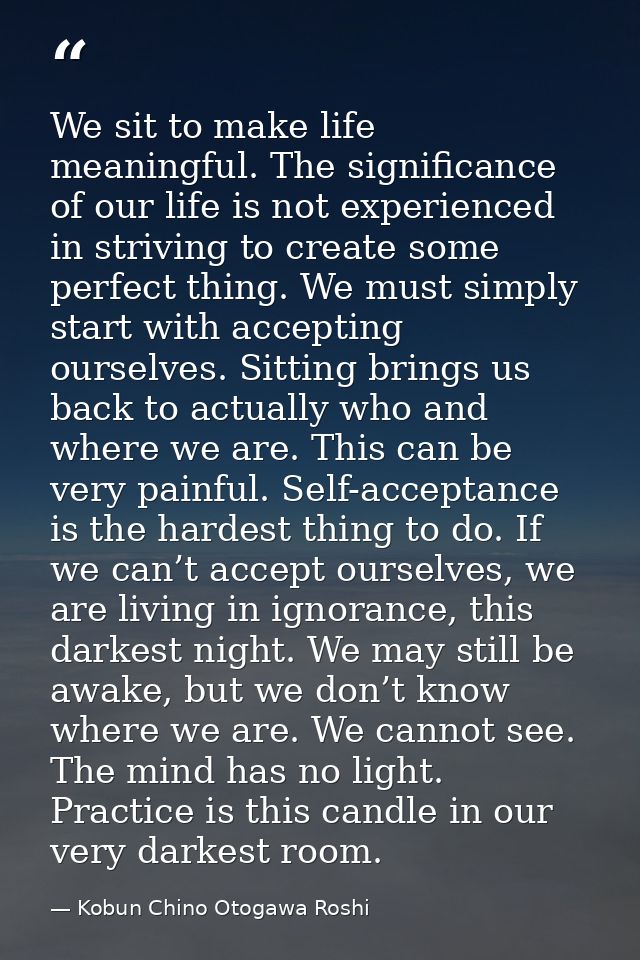 We sit to make life meaningful. The significance of our life is not experienced in striving to create some perfect thing — Kobun Chino Otogawa Roshi
