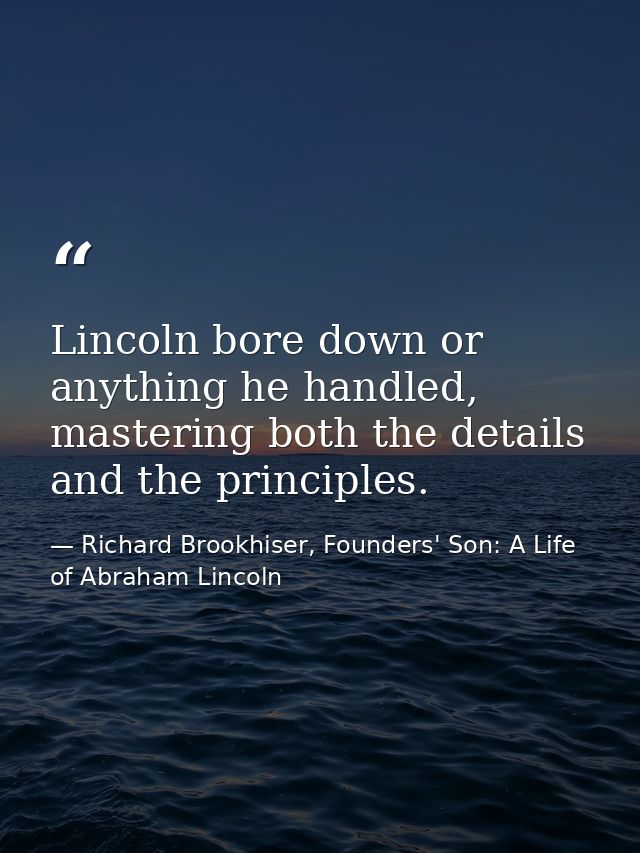 Lincoln bore down or anything he handled, mastering both the details and the principles. — Richard Brookhiser, Founders' Son: A Life of Abraham Lincoln