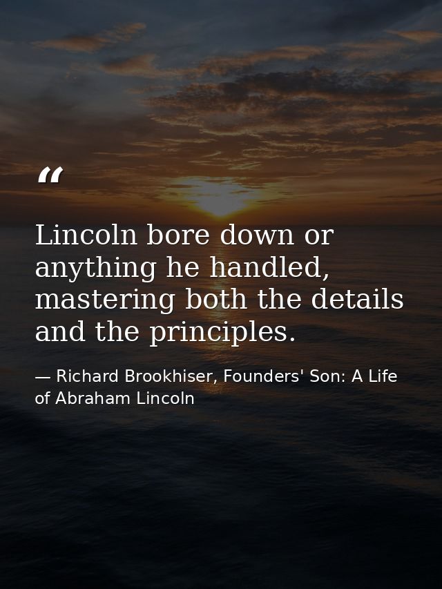 Lincoln bore down or anything he handled, mastering both the details and the principles. — Richard Brookhiser, Founders' Son: A Life of Abraham Lincoln