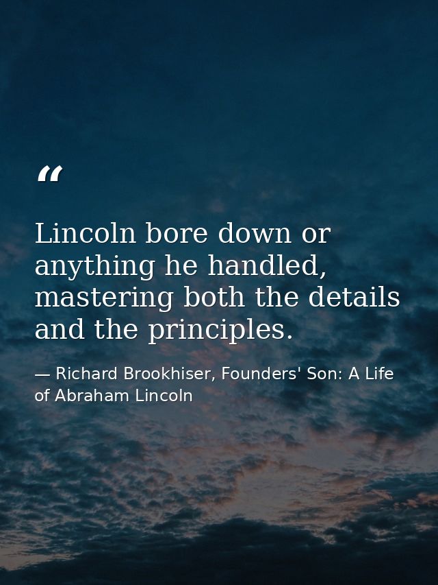 Lincoln bore down or anything he handled, mastering both the details and the principles. — Richard Brookhiser, Founders' Son: A Life of Abraham Lincoln