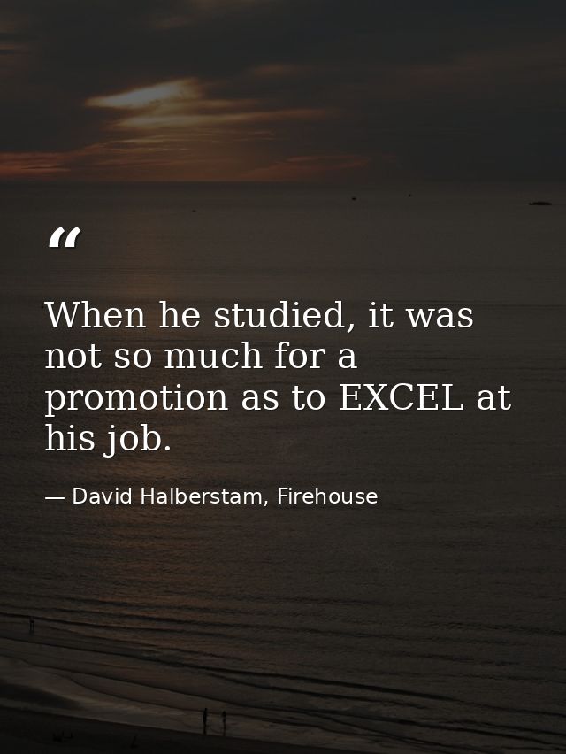 When he studied, it was not so much for a promotion as to EXCEL at his job. — David Halberstam, Firehouse
