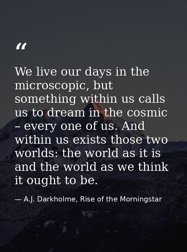 We live our days in the microscopic, but something within us calls us to dream in the cosmic – every one of us. And with — A.J. Darkholme, Rise of the Morningstar