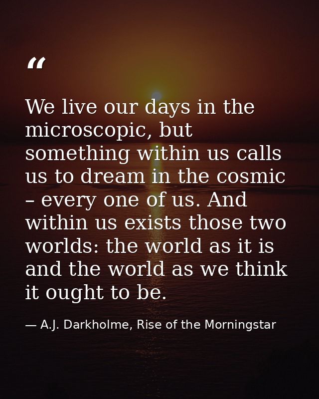 We live our days in the microscopic, but something within us calls us to dream in the cosmic – every one of us. And with — A.J. Darkholme, Rise of the Morningstar