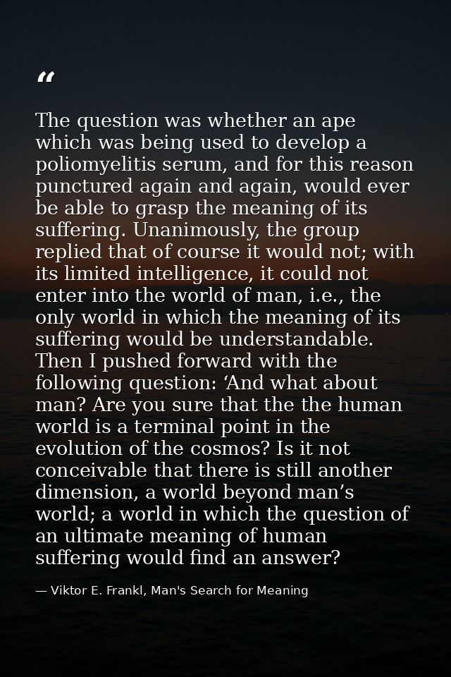 The question was whether an ape which was being used to develop a poliomyelitis serum, and for this reason punctured aga — Viktor E. Frankl, Man's Search for Meaning