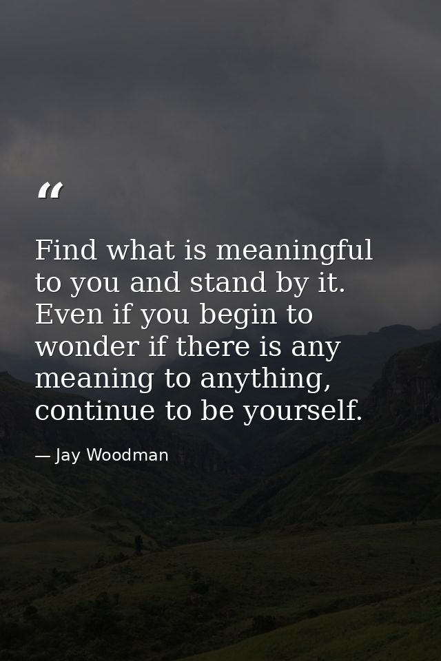Find what is meaningful to you and stand by it. Even if you begin to wonder if there is any meaning to anything, continu — Jay Woodman