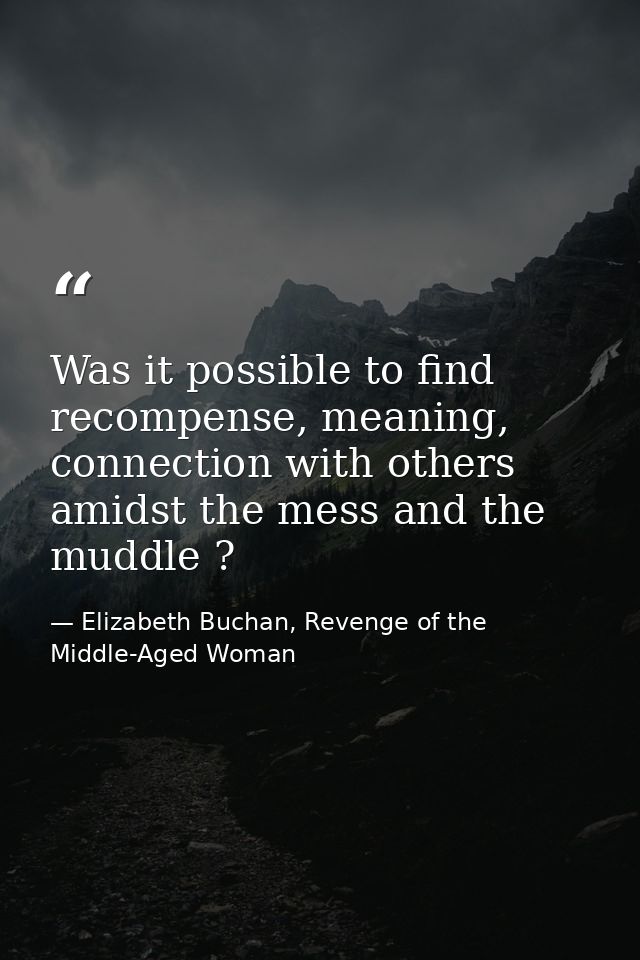 Was it possible to find recompense, meaning, connection with others amidst the mess and the muddle ? — Elizabeth Buchan, Revenge of the Middle-Aged Woman