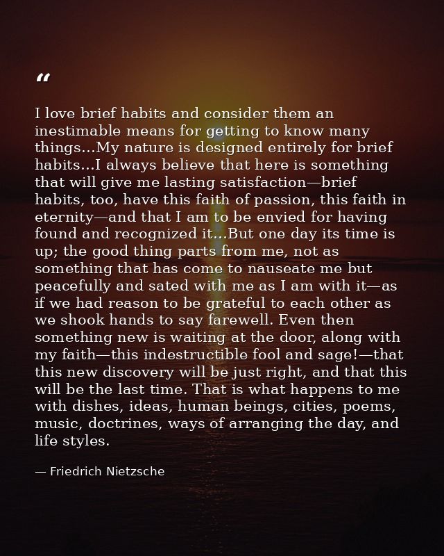 I love brief habits and consider them an inestimable means for getting to know many things…My nature is designed entirel — Friedrich Nietzsche