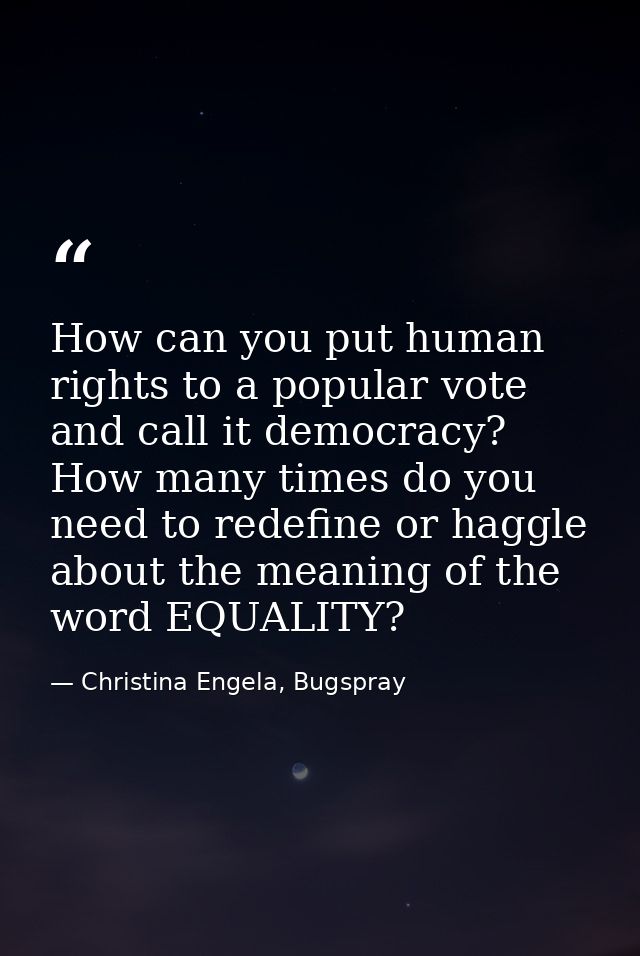 How can you put human rights to a popular vote and call it democracy? How many times do you need to redefine or haggle a — Christina Engela, Bugspray
