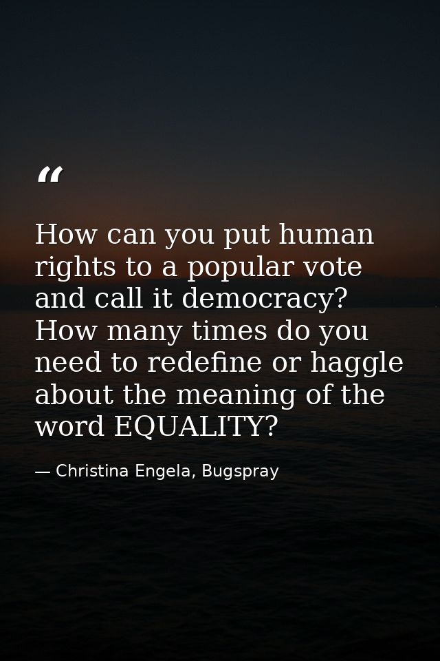How can you put human rights to a popular vote and call it democracy? How many times do you need to redefine or haggle a — Christina Engela, Bugspray