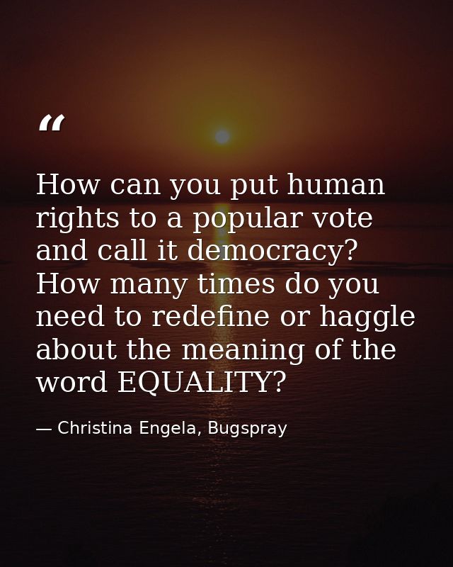 How can you put human rights to a popular vote and call it democracy? How many times do you need to redefine or haggle a — Christina Engela, Bugspray