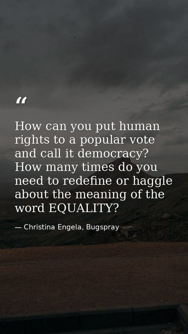 How can you put human rights to a popular vote and call it democracy? How many times do you need to redefine or haggle a — Christina Engela, Bugspray
