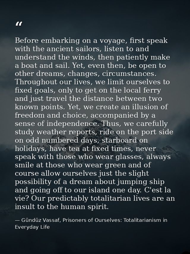 Before embarking on a voyage, first speak with the ancient sailors, listen to and understand the winds, then patiently m — Gündüz Vassaf, Prisoners of Ourselves: Totalitarianism in Everyday Life