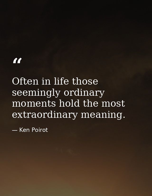 Often in life those seemingly ordinary moments hold the most extraordinary meaning. — Ken Poirot