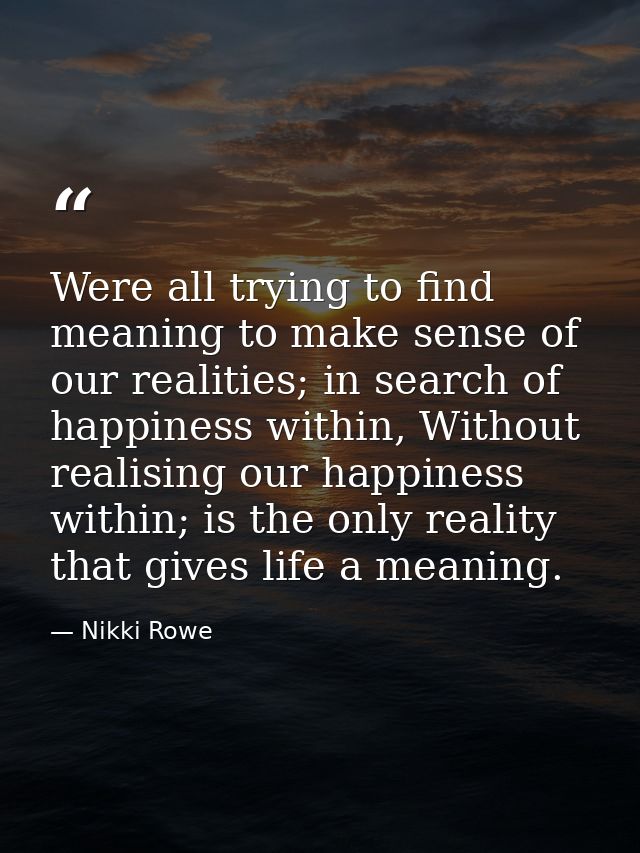 Were all trying to find meaning to make sense of our realities; in search of happiness within, Without realising our hap — Nikki Rowe