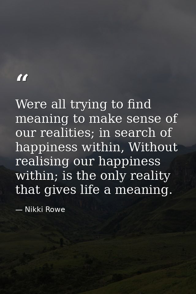 Were all trying to find meaning to make sense of our realities; in search of happiness within, Without realising our hap — Nikki Rowe