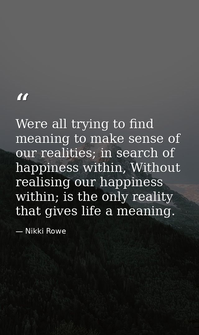 Were all trying to find meaning to make sense of our realities; in search of happiness within, Without realising our hap — Nikki Rowe