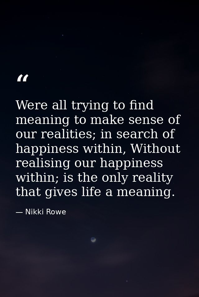 Were all trying to find meaning to make sense of our realities; in search of happiness within, Without realising our hap — Nikki Rowe