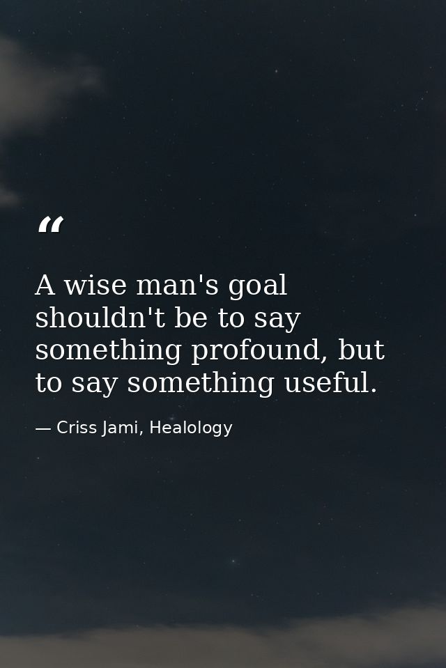 A wise man's goal shouldn't be to say something profound, but to say something useful. — Criss Jami, Healology