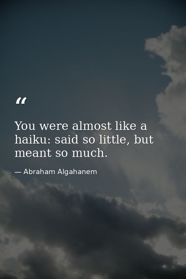 You were almost like a haiku: said so little, but meant so much. — Abraham Algahanem