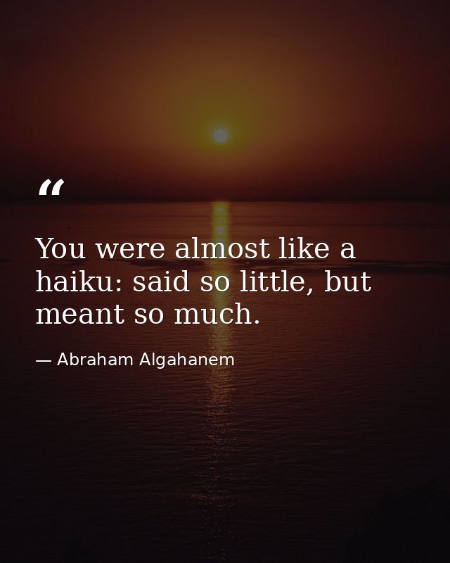 You were almost like a haiku: said so little, but meant so much. — Abraham Algahanem