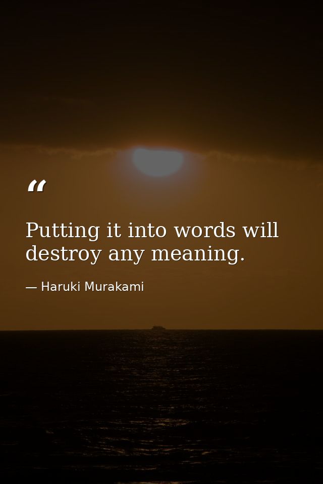 Putting it into words will destroy any meaning. — Haruki Murakami